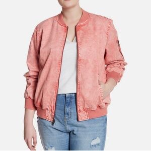 Levi's Washed Denim Bomber Jacket Coral Women's Medium Acid Wash Retro Y2K